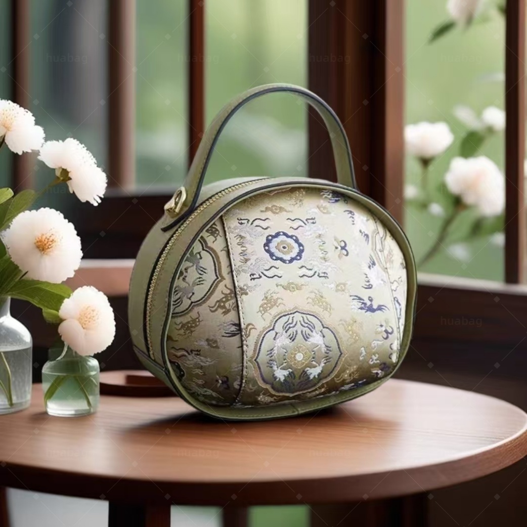 Designer Bags Designer Woman Bag Gold Ingot Bag Intangible Cultural Heritage Song Brocade Cowhide Bag New Chinese-Style Hand-Held Silk Round Bag Cross