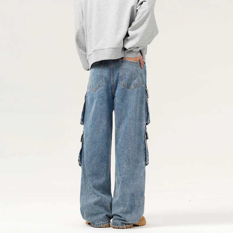 Autumn Mens Baggy Jeans Blue Wide Legs Denim Pants Oversize Cargo Korean Fashion Male Clothes Streetwear Trousers SweatpantsZ250917