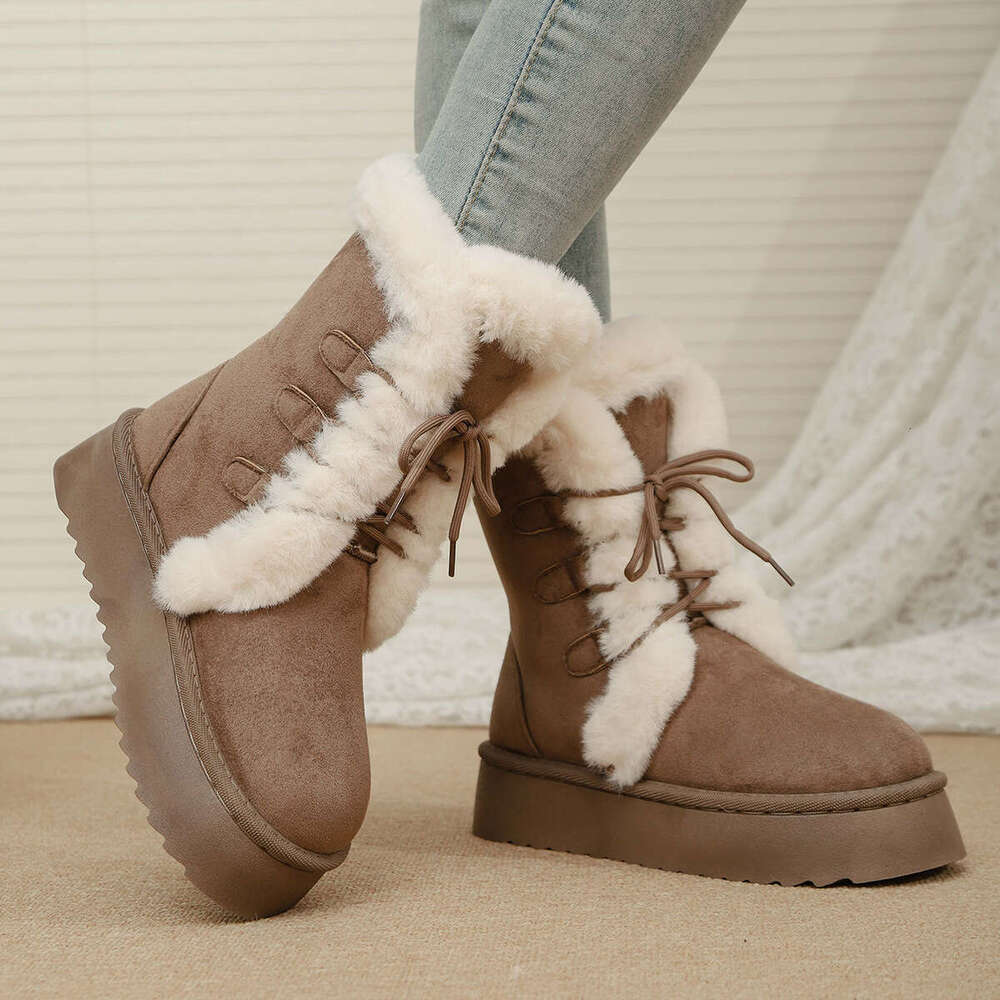 Designer Boots Women Anti-Slip Winter Snow Boots 2025 Winter New Design Fur-Lined Thick Warm Cotton Boots Brown Black Size 36-42