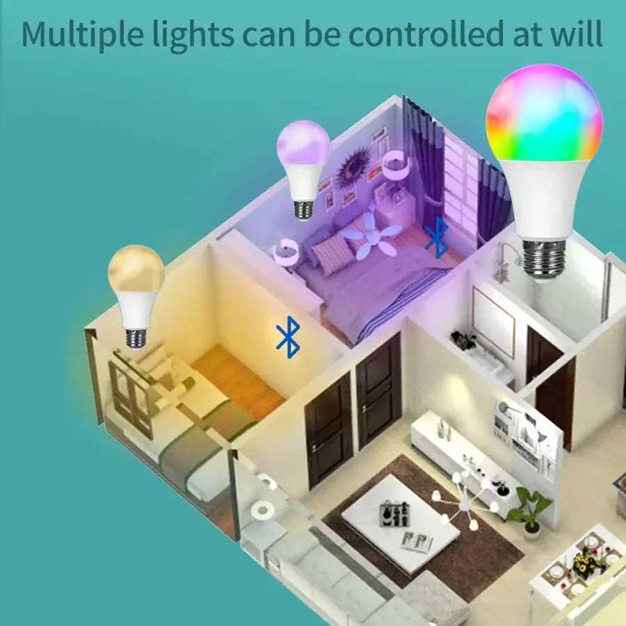 Tuya Smart Bluetooth LED Light Bulbs Smart Life APP E27 85265V 9W BT Lamp with Remote Group Control for Bedroom Decor C250917