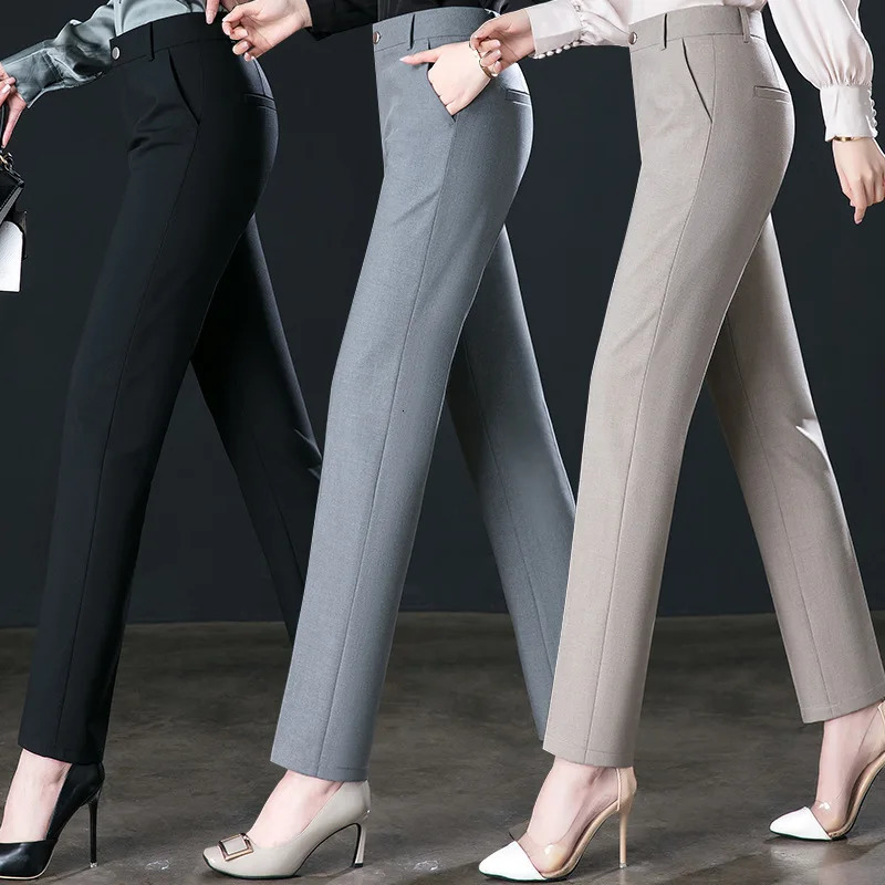 Autumn Fashion Trousers High Waisted Straight Suit Pants Loose Dress Black Beige Grey Slack Pantalones 250917