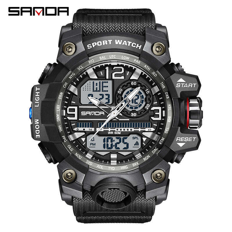 DHgargets Sanda New Fashion Trendy Men's Student Youth Electronic Watch Waterproof Multifunctional Wristwatch