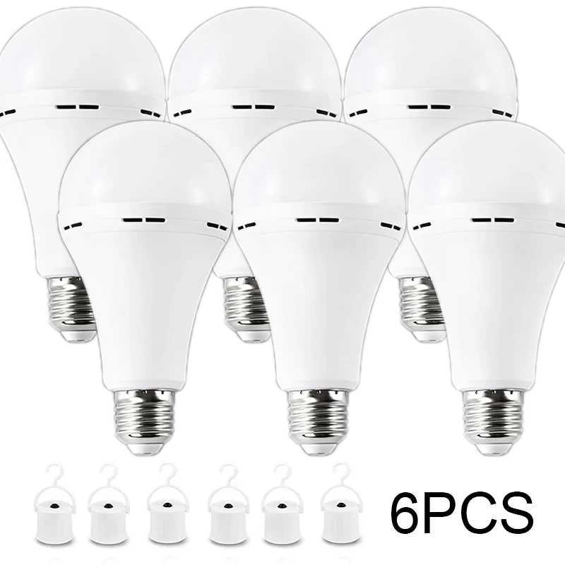 6pcs 18W Rechargeable LED Bulbs 1200mAh Battery Energy Storage 6500K White Light Multifunction Emergency Lighting C250917