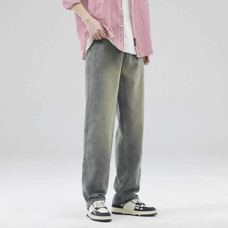 N High Street Star Grain Jeans Men Loose Straight Leg 2025 Spring New Fashion Brand Retro Casual PantsZ250917