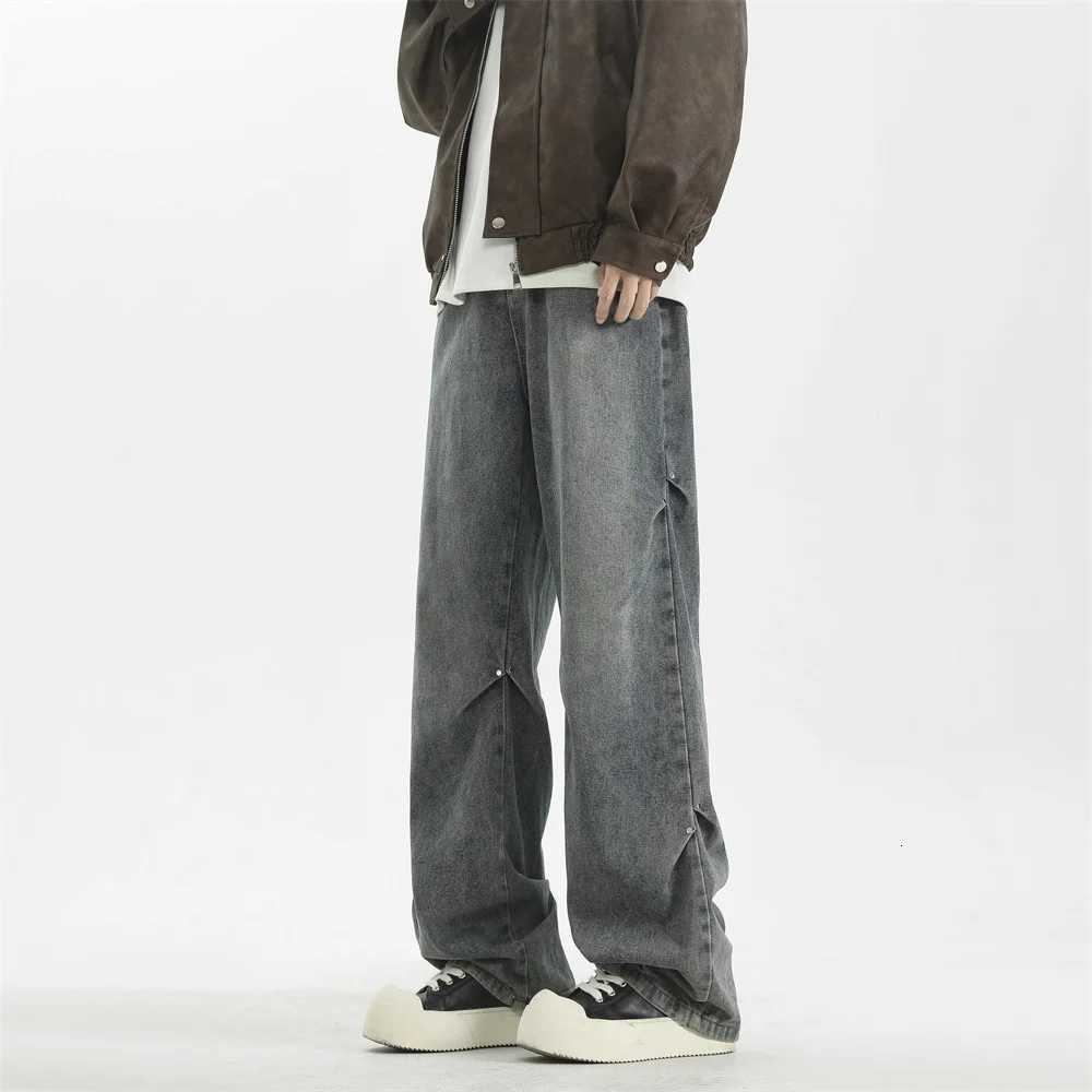 High Street Floorlength Baggy Jeans Mens Wideleg Casual Denim Trousers Men Korean Streetwear Loose Straightleg Jean TrousersZ250917