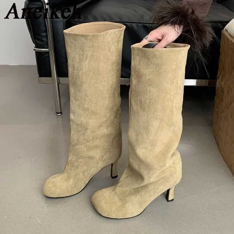 Aneikeh Winter Street Style Square Toe KneeHigh Women Boots Punk Thin High Heels Shoes Female Long Booties Zapatos De MujerXJ250917