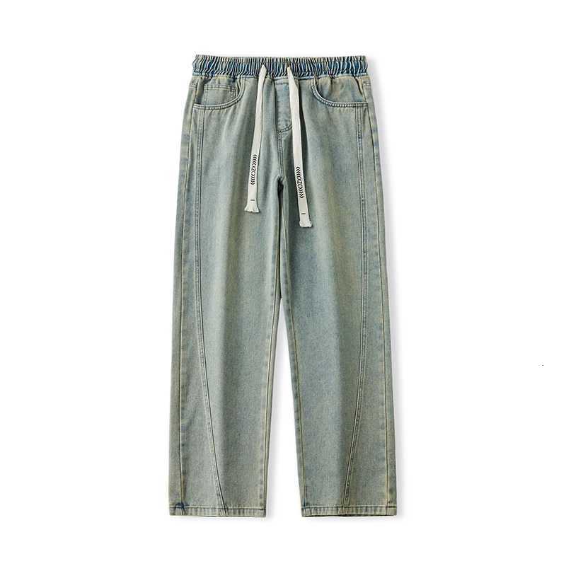 Streetwear Fashion Baggy Jeans Men Vintage Washed Straight Elastic Waist Wideleg Pants Youth Trendy Y2k Casual Denim TrousersZ250917