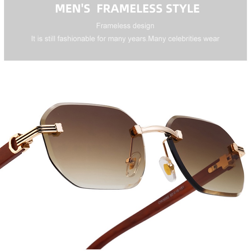 Rimless Sunglasses Men Vintage Women Retro Y2K Luxury Brand Trendy Frameless Punk UV400 Eyewear Glasses CB