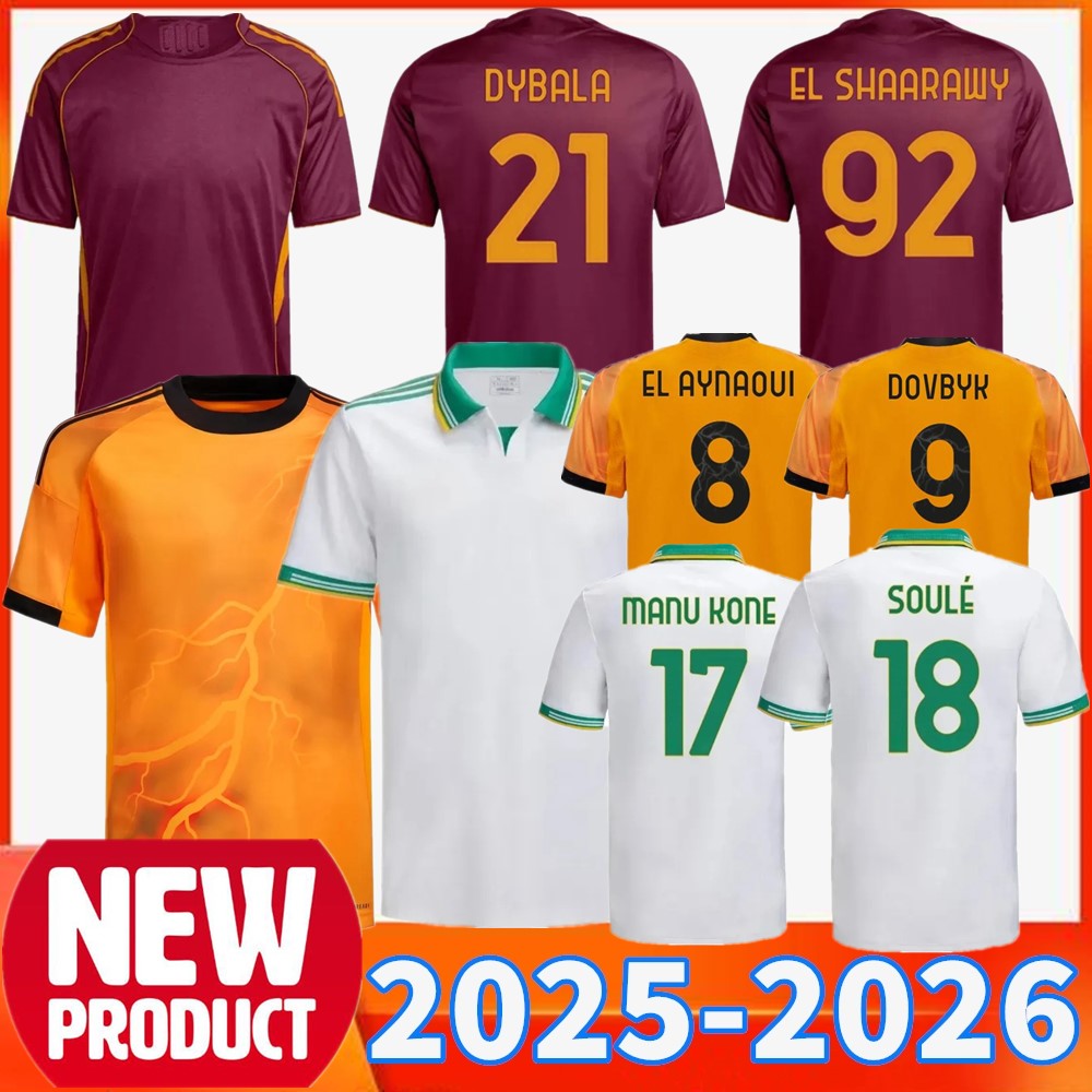 25 26 MANCINI Soccer Jerseys 2025 2026 PELLEGRINI home deep red Away White Third orange color Pellegrini KONE CRISTANTE Dovbyk DYBALA Football Shirts