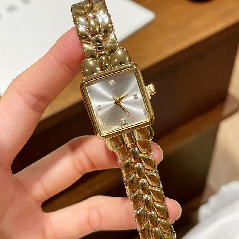 luxury gold womens watches Square dial designer lady movement watch Stainless Steel band wristwatch for women Birthday Christmas Gift