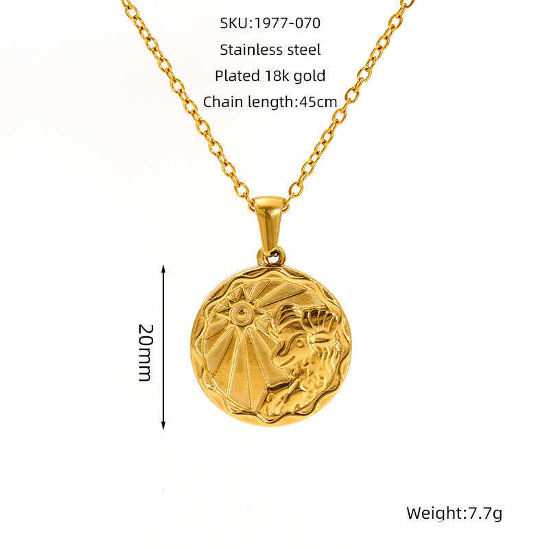 European and American fashion cold style necklace, personalized trend, stainless steel round pendant, women's zodiac sign accessories W250710