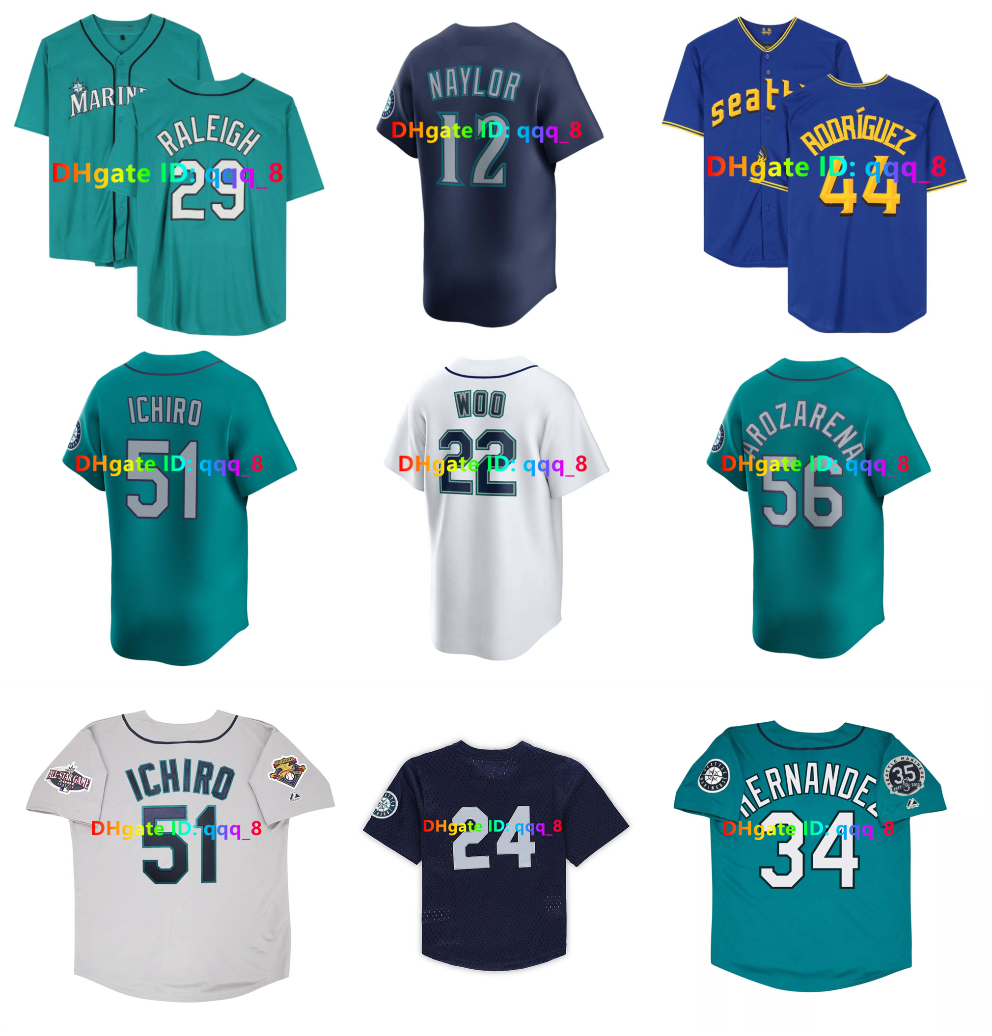 Julio Rodriguez Cal Raleigh Mariners Baseball Jerseys Josh Naylor Ken Griffey Jr. Ichiro Suzuki Eugenio Suarez Randy Arozarena JP Crawford Bryan Woo Alex Rodriguez