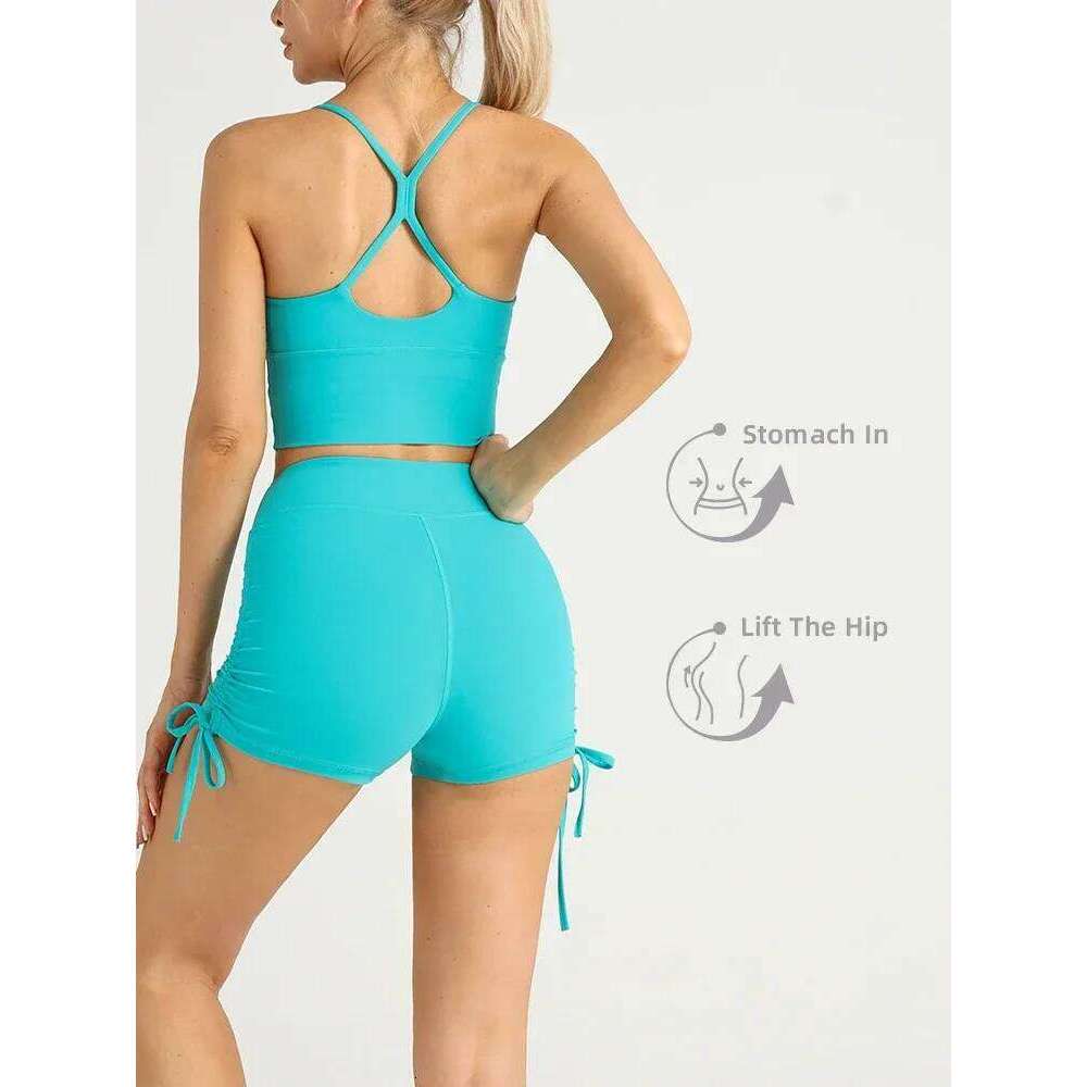 2 Piece Yoga Clothes Summer Short Set Women's Tracksuit Gym Wear Fiess Suit U Back Sports Bra High Waist Skirt Shorts Sets