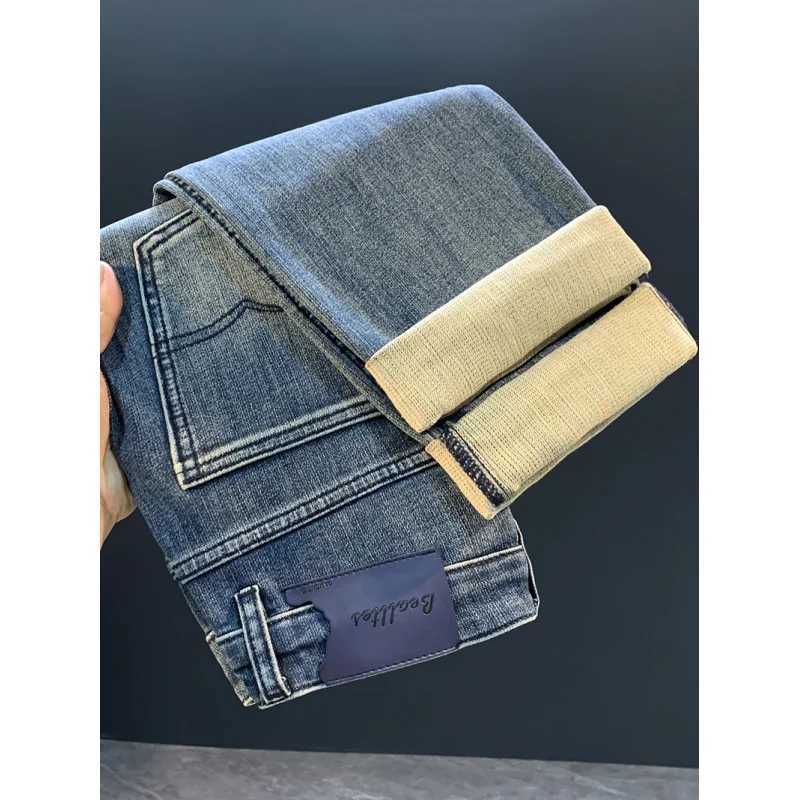Loose straight leg jeans mens 2025 autumn new style American high street trendy brand elastic versatile casual long pantsZ250917