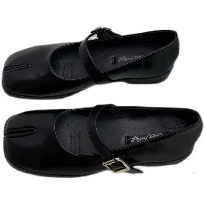 Women Flat Ladies Square Retro Single One Word Buckle Shallow Mary Jane Split Toe Shoes Sandals ddmypanda