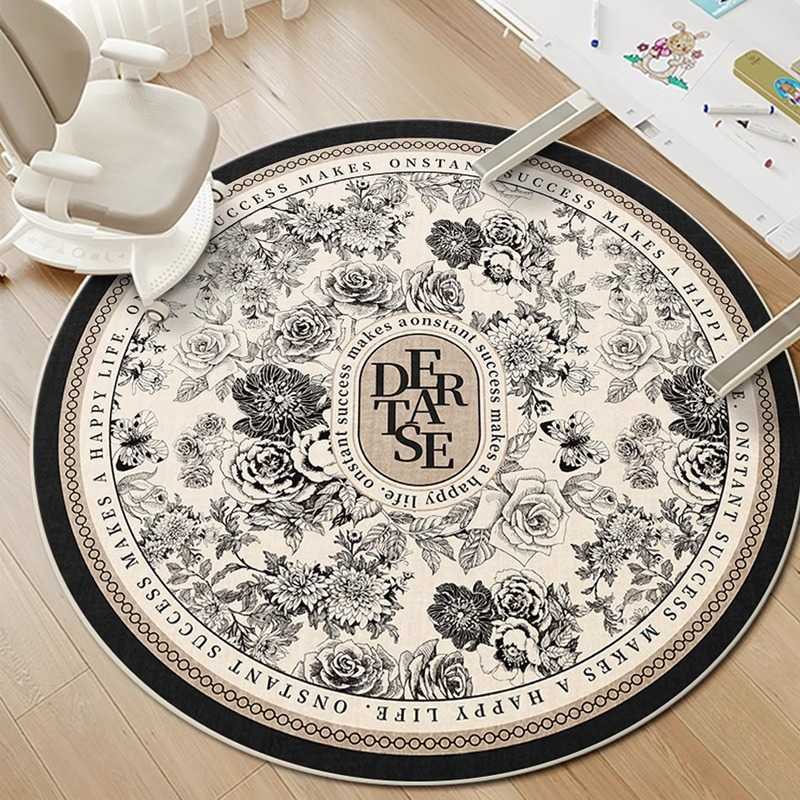 Living Room Carpet Round Crystal Velvet Carpet Makeup Room Decoration Beautiful Soundproof Carpet French Style Easy Care NonSlip Rug C250917