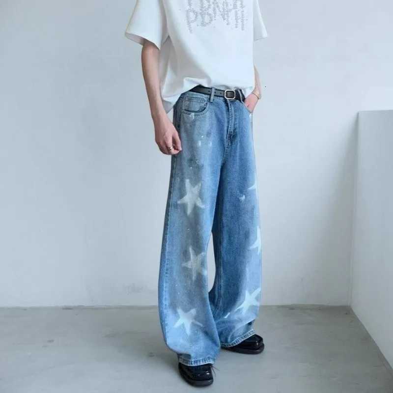 Mens Fashion Gradient Colour Baggy Jeans Loose Casual Long Graffiti Star Design Pants Autumn American Vintage Casual Wide JeansZ250917