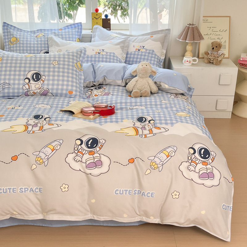 Simple Thickened Four-Piece Soft Skin-Friendly Pure Brushed Cotton Dormitory Three-Piece Set Bed Sheet Duvet Cover Bedding