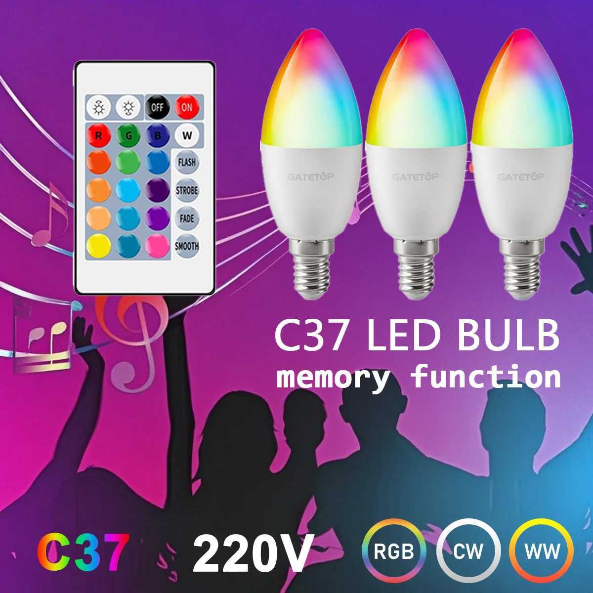 110PCS E14 Candle LED Bulb RGB 24 Key Remote Control Dimmable 6W AC220V 110V Colorful Change for Bedroom Living Room Lamp C250917