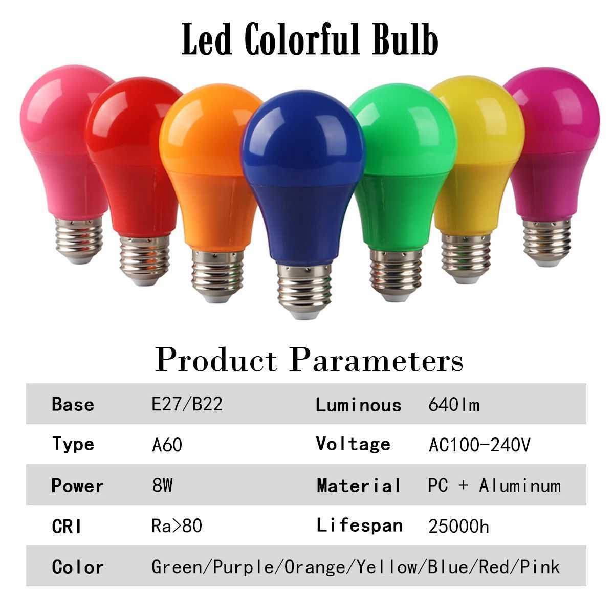 110pcs E27 B22 Led Colorful Bulb 8W AC 110V 230V RED Blue Light are available for festival celebration KTVBarShowcase C250917