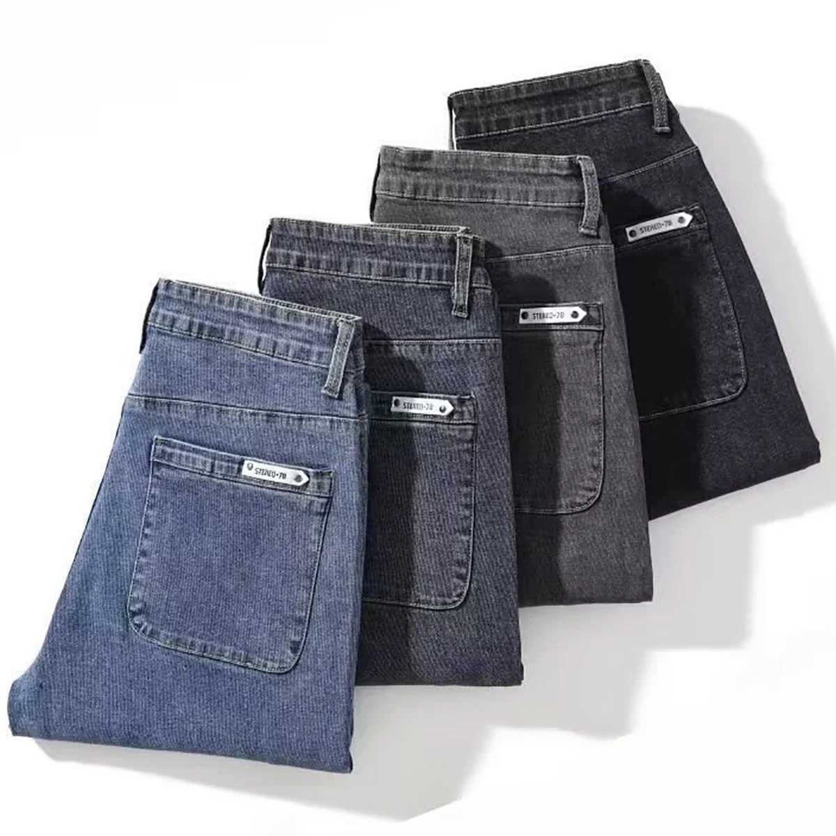 2025 Mens Slim Fit Denim Pants Spring Autumn Casual Fashion Leg Cinching Cropped Pants Blue Black Other Colors Choose FromZ250917