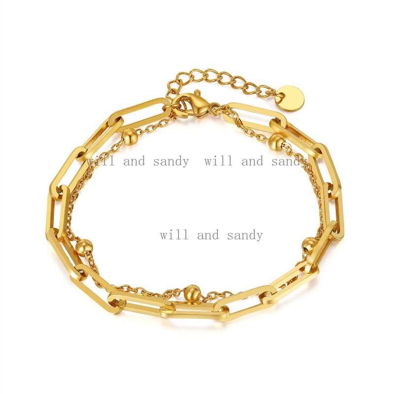 18k Gold Paper Clip Chain Bracelet for women Designer Jewelry Waterproof Stainless Steel Chain cubic zirconia snake evil eye Bracelets Bangle Cuff Lux