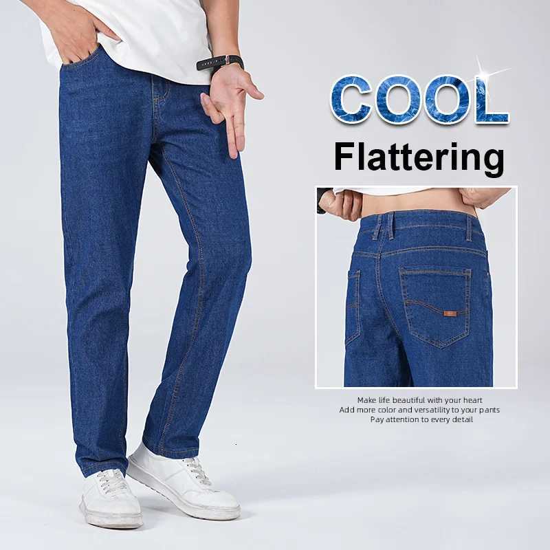 Mens Straight Leg Light Business Jeans Plus Size 40 2025 Summer Autumn Elastic Comfortable All Match Casual Denim TrousersZ250917
