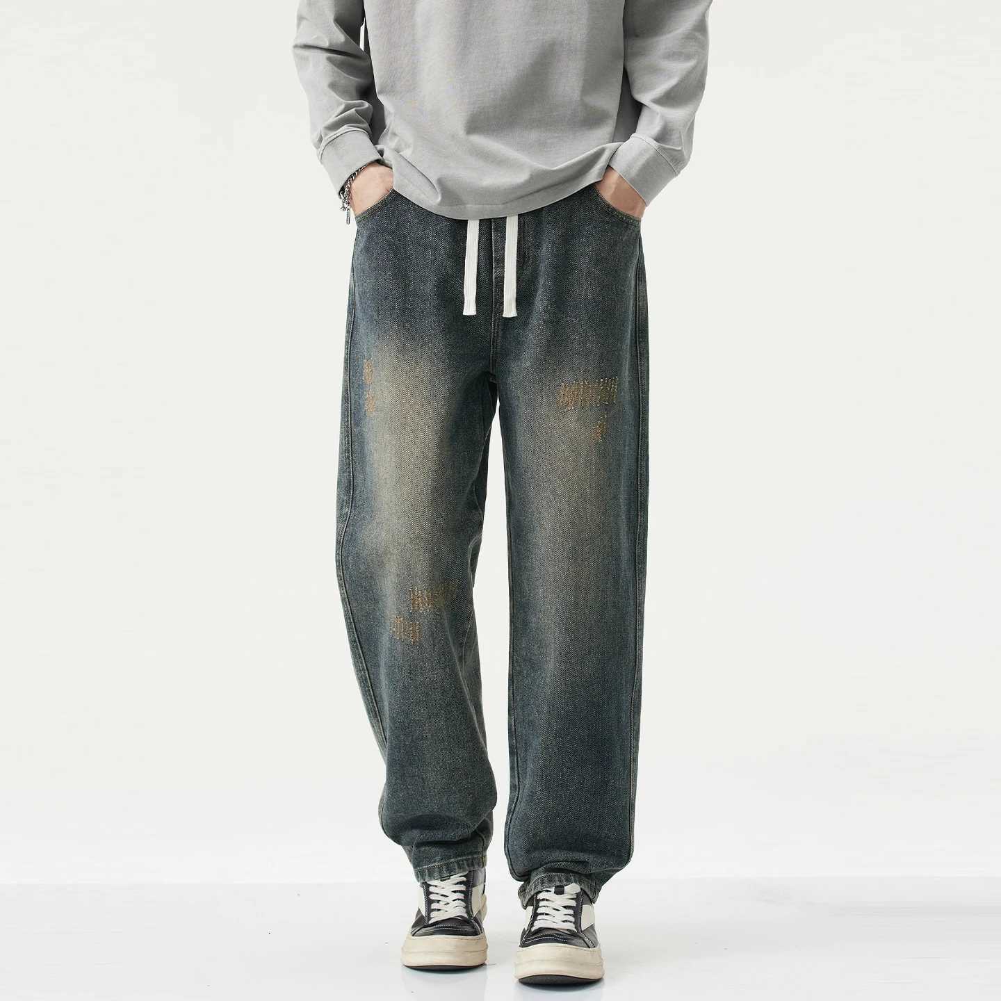 N Retro Jeans Mens Pants Loose Straight Hole 2025 Fall and Winter New Pants Harlan Casual PantsZ250917