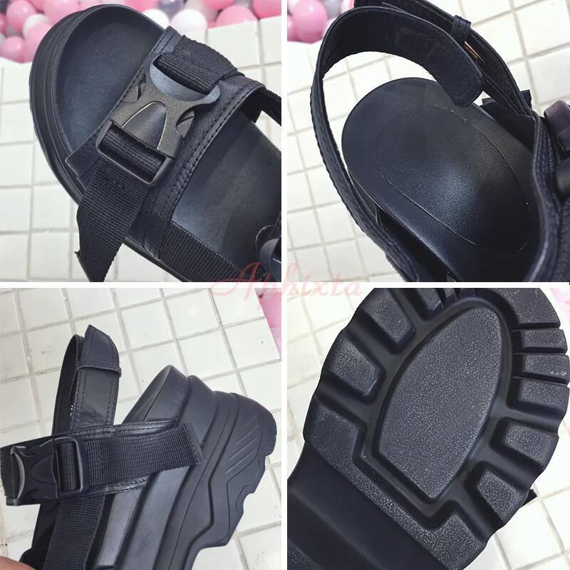 8cm Platform Sandals Wedge High Heels Buckle Leather Canvas Summer Shoes Wedges Women Sandal ddmypanda