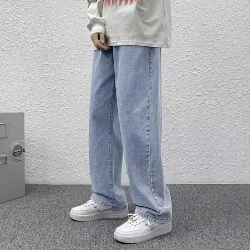 Men Fashion Baggy Casual Jeans Men High Street Straight Leg Pants Slim Fit Youthful Vitality Vintage Dark Blue Gray TrousersZ250917