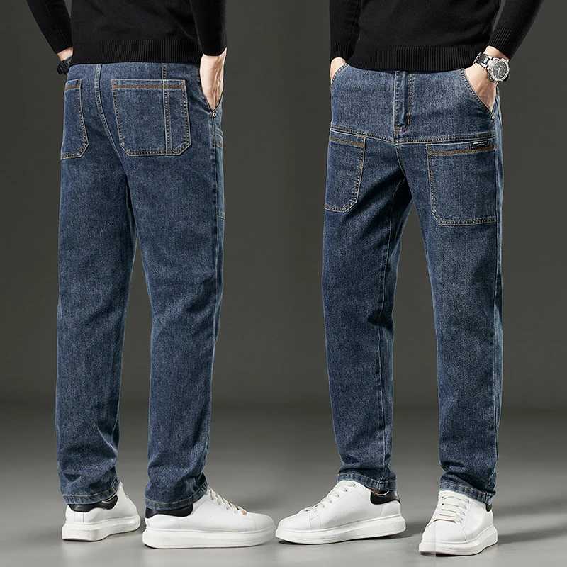 6 Pocket Design Denim Jeans Mens 2025 New High Elasticity Denim Casual Trousers Straight Male Pants Fashion Midwaist JeansZ250917