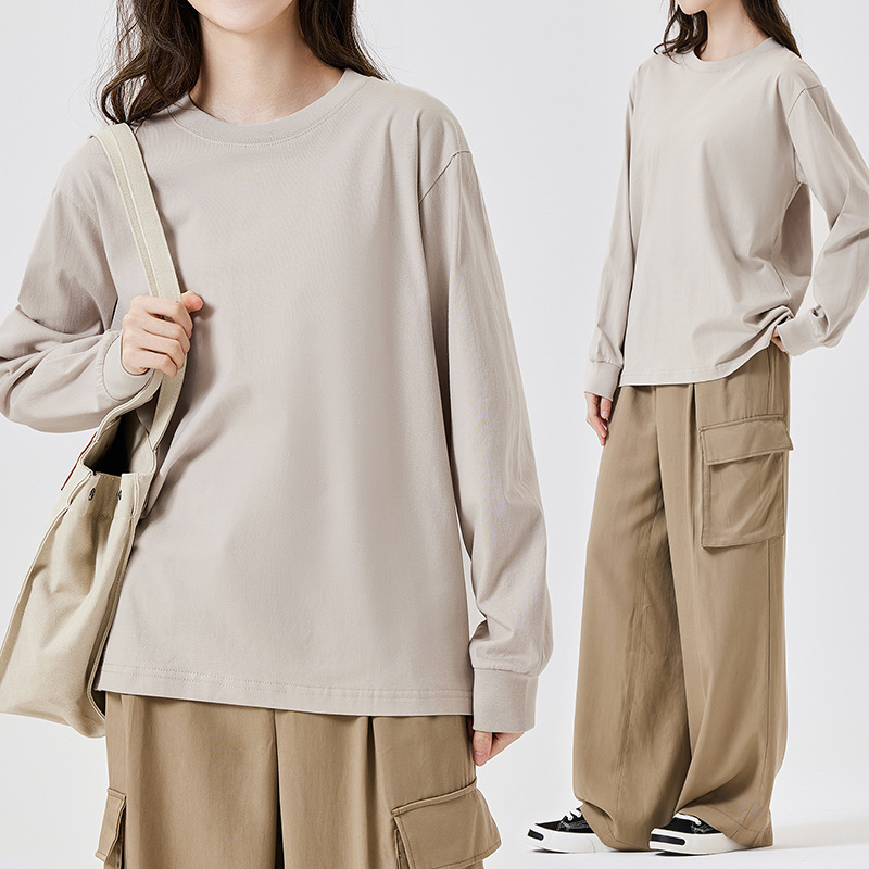 Men's 230g Heavyweight Cotton Long-Sleeve T-Shirt - Autumn Solid Color, Loose, Versatile Outer/Inner Wear-05C