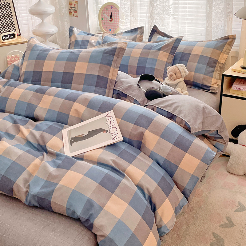 Pure Thickened Brushed Bedding Skin-Friendly Twill Dormitory Three-Piece Set, Washed Cotton Bed Sheet and Quilt Cover