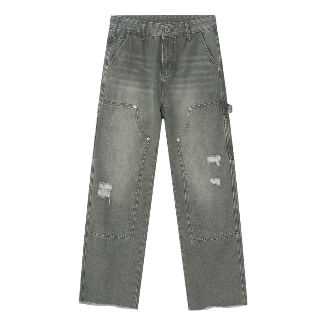 New Y2K Gothic Punk American Retro Punk Embroidered Jeans Mens Washed Old Brown Loose Straight Wide Legs Fashionable Jeans Z250605