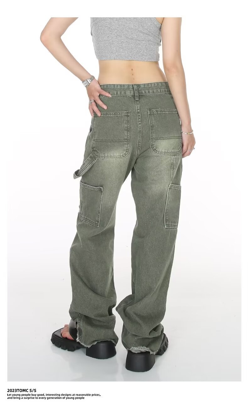 New Y2K Gothic Punk American Retro Punk Embroidered Jeans Mens Washed Old Brown Loose Straight Wide Legs Fashionable Jeans Z250605