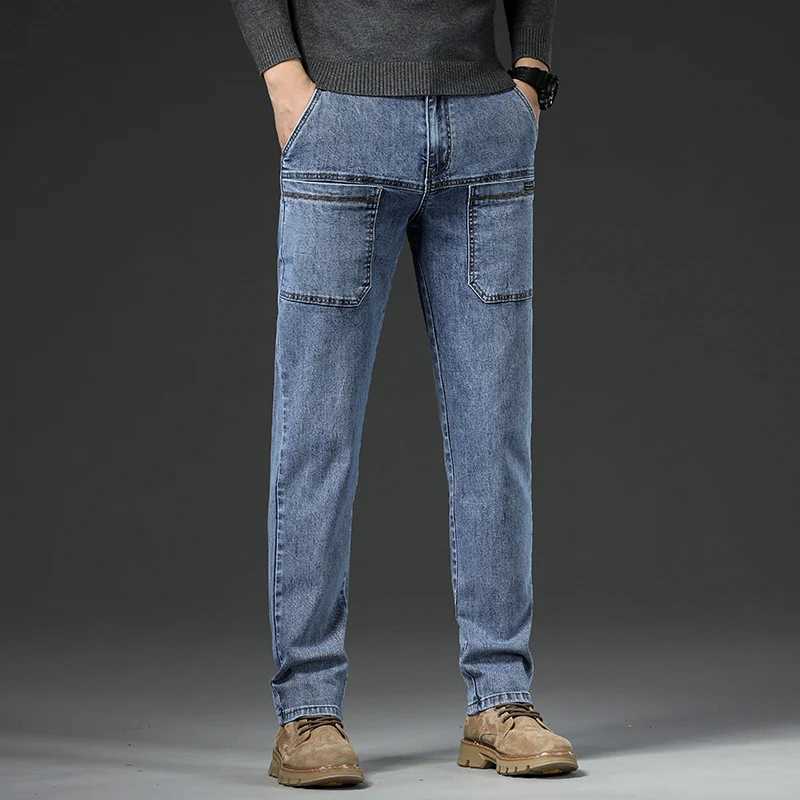 6 Pocket Design Denim Jeans Mens 2025 New High Elasticity Denim Casual Trousers Straight Male Pants Fashion Midwaist JeansZ250917