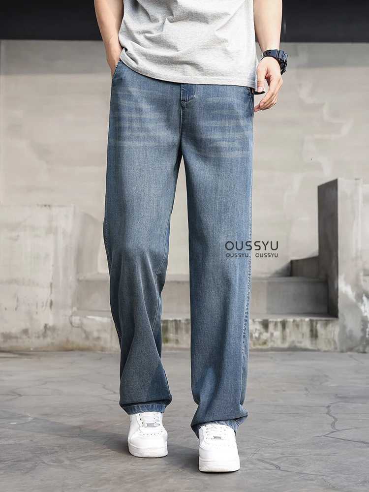 High Quality Lyocell Fabric Jeans Men Summer Thin Loose Wide Leg Pants Work Outdoor Wear Slacks Jogger Street Clothing TrousersZ250917