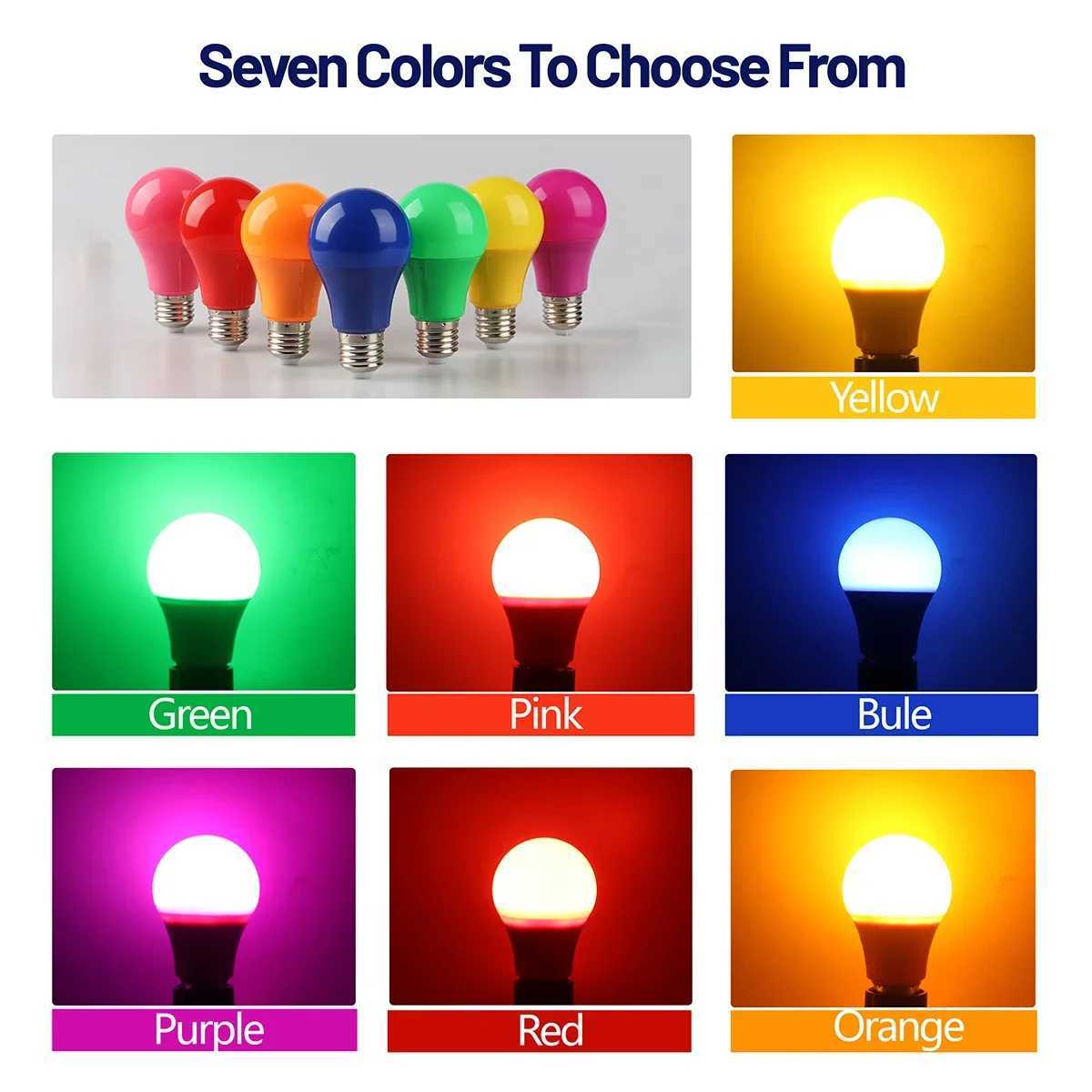 550pcslot 8W Colorful Led Bulb E27 220V Lamp Red Yellow Blue Green Pink Orange White Christmas Wedding Night Light For Indoor C250917