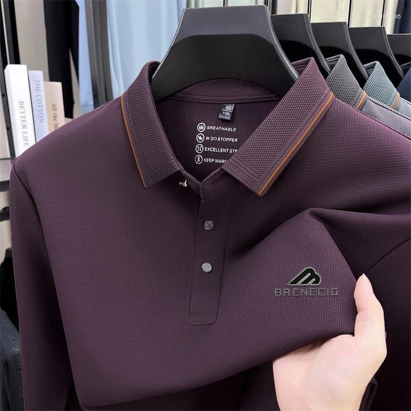 Men's Polos Long Sleeved T-shirt Shirt Collar Polo 2025 Spring Autumn Casual Wear Horse Logo