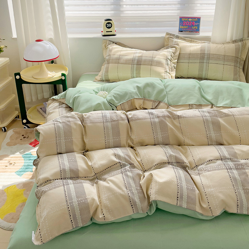 Nordic INS Plaid Cashmere Duvet Cover Set - Skin-Friendly, Comfortable, Durable Bedding for Rental Use W260302