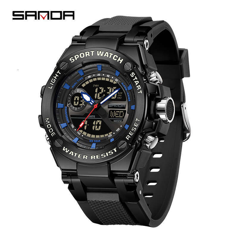 DHgargets Sanda Live Electronic Outdoor Multi-Function Luminous Student Sports Watch Trendy Dual Display Business Wristwatch