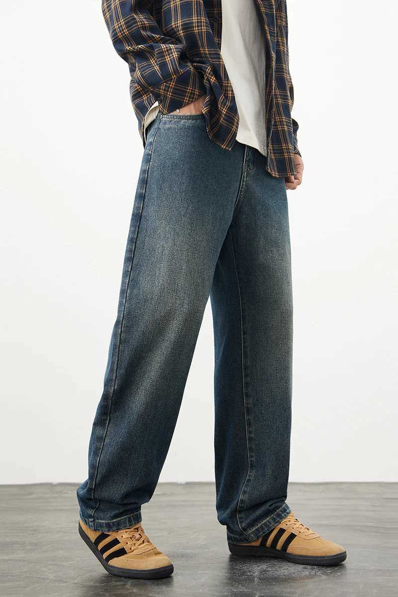 Relaxed Fit Retro Blue Denim Pants 2025 Spring Mens Baggy Soft Breathable Cotton Fabric with Stretch Casual StreetwearZ250917