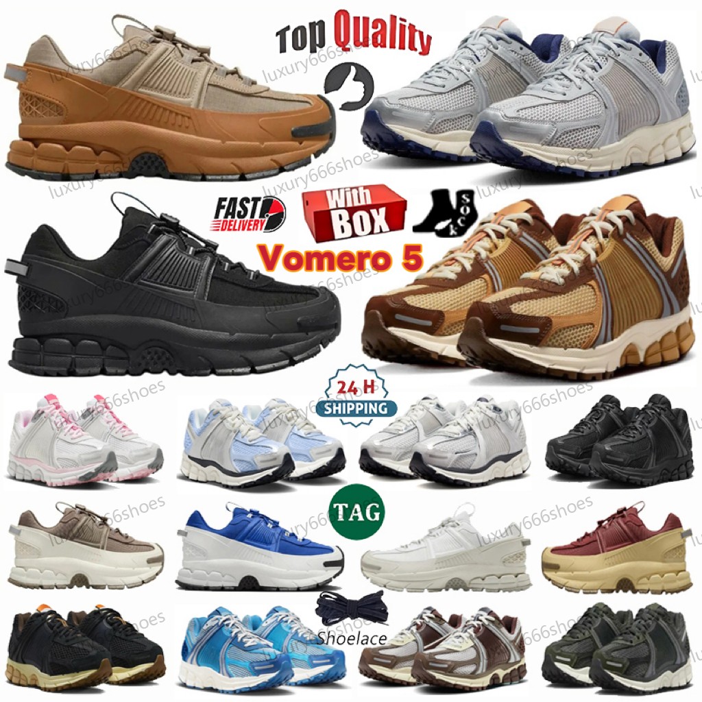 With Box Designer Vomero 5 Running Shoes Vomeros Roam Metallic Gold Photon Dust Pink Thunder Blue Triple Black Flax Mens Women Flat Trainers Sneakers 36-45