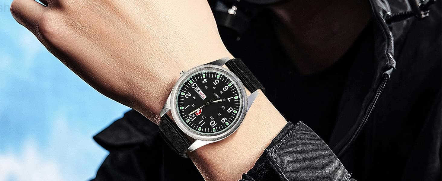 Unisex Military Watches Sport Textile Nylon Strap Stylish Men Watch Luminous Fashion Watches Analog Display Quartz Waterproof Casual WristwatchW250916