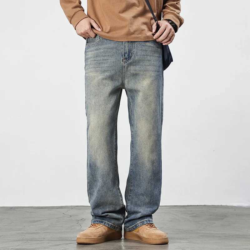 Merican Retro Washed Jeans Mens Loose Denim Trousers Street Hiphop Straight Wideleg Pants Y2k College Student Baggy PantsZ250917