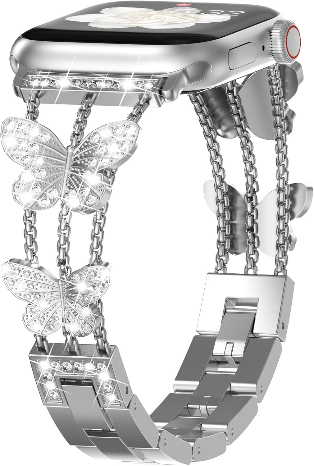 Metal Strap For Apple Watch Band Ultra 4mm 45mm 40mm 41mm 49mm Bling Butterfly Bracelet Chain for iWatch Series 9 8 7 6 5 SE 4 3