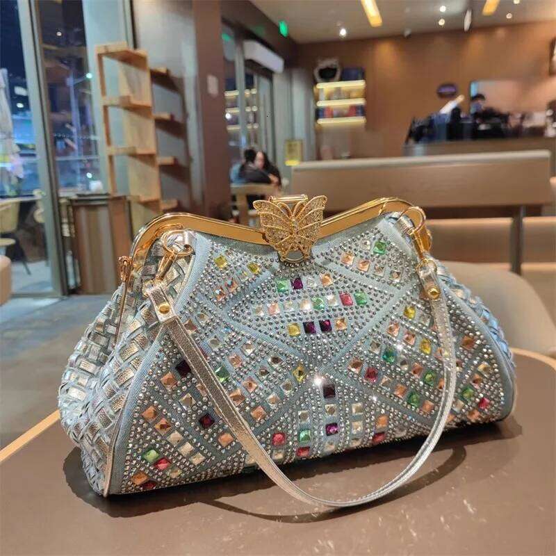 Designer Bags Spring And Summer New Metal Frame Color Rhinestone Butterfly Crystal Handbag Banquet Dress One-Shoulder Cross-Body Women's Bag Luxu