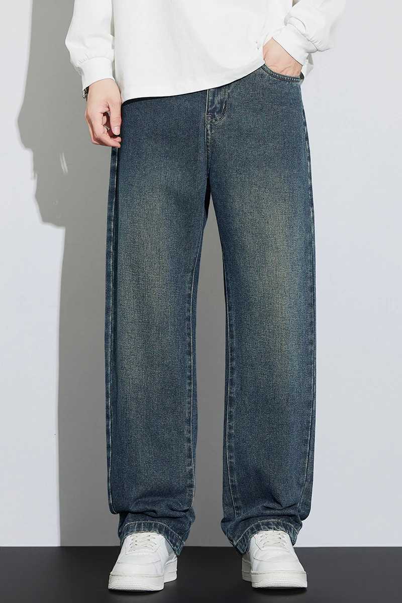 Unisex Relaxed Vintage Blue Jeans Curved KnifeCut Wide Leg Trousers High Cotton Comfortable Fabric for Casual Everyday OutfitsZ250917