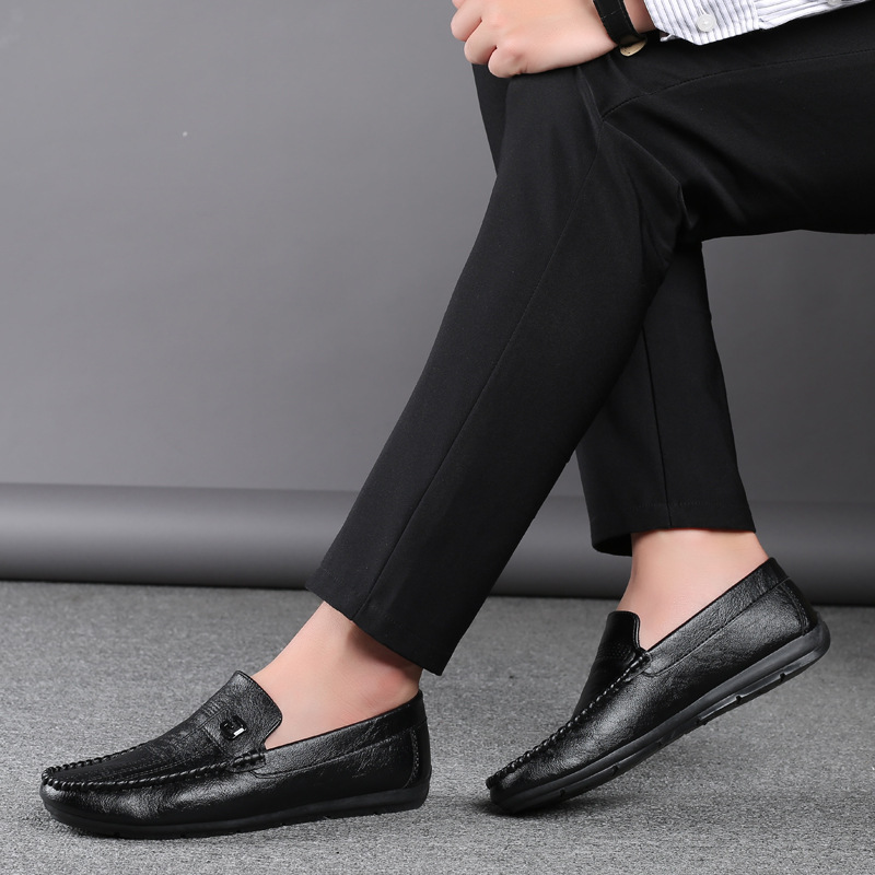TOP Designer Men's Leather Loafers Genuine Leather Summer Breathable Soft Leather Soft Sole Slip-On Casual Shoes for Middle-Aged Men 8f