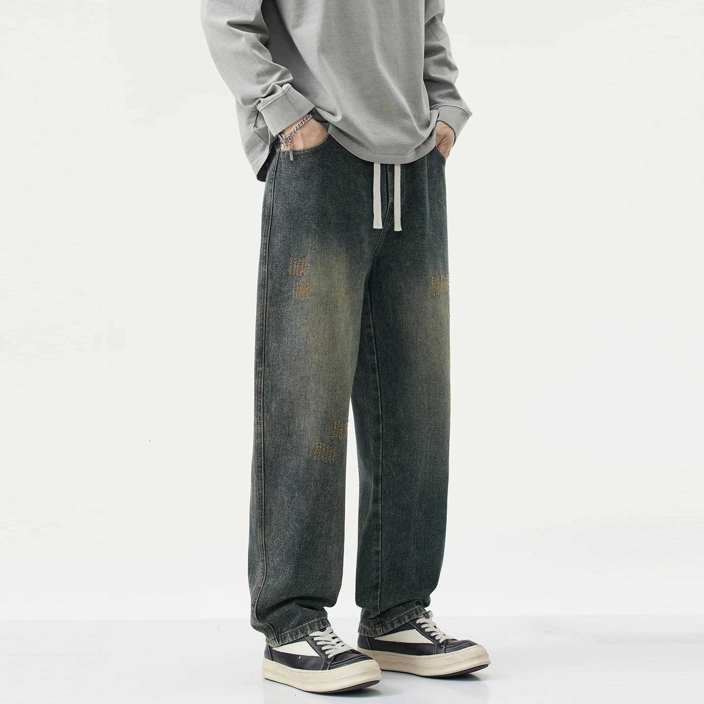 N Retro Jeans Mens Pants Loose Straight Hole 2025 Fall and Winter New Pants Harlan Casual PantsZ250917